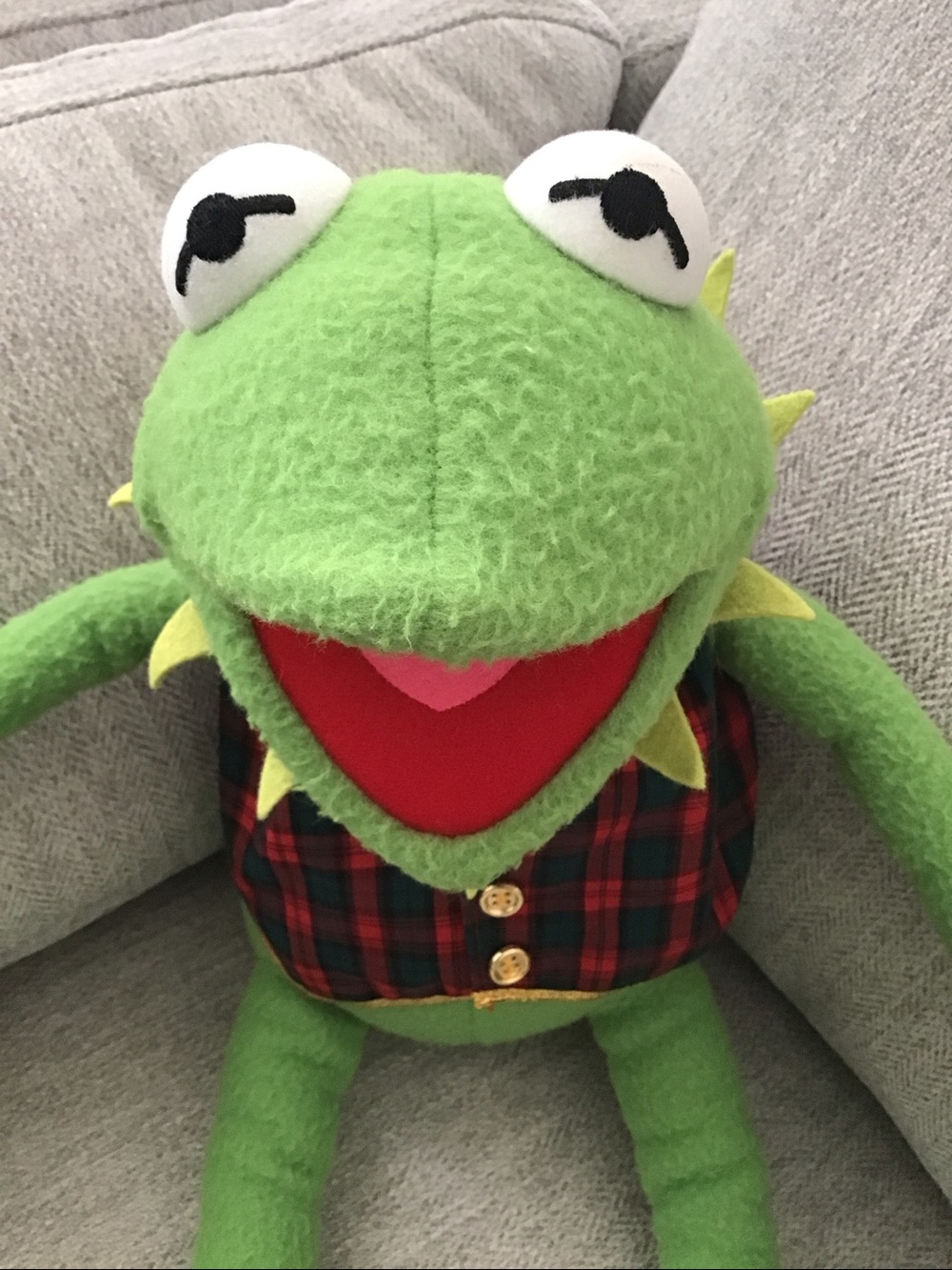 Vintage Large Kermit the Frog Plush with Plaid Vest 24”